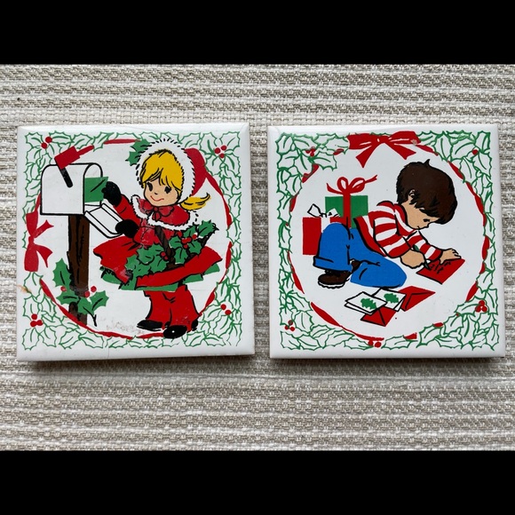 Vintage Christmas tiles or trivets. Ceramic - Picture 1 of 4